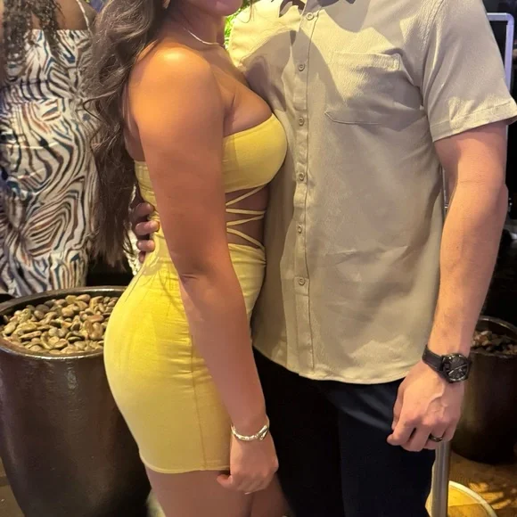 Oh Polly Yellow Strapless Cut-Out Dress - Picture 2 of 4